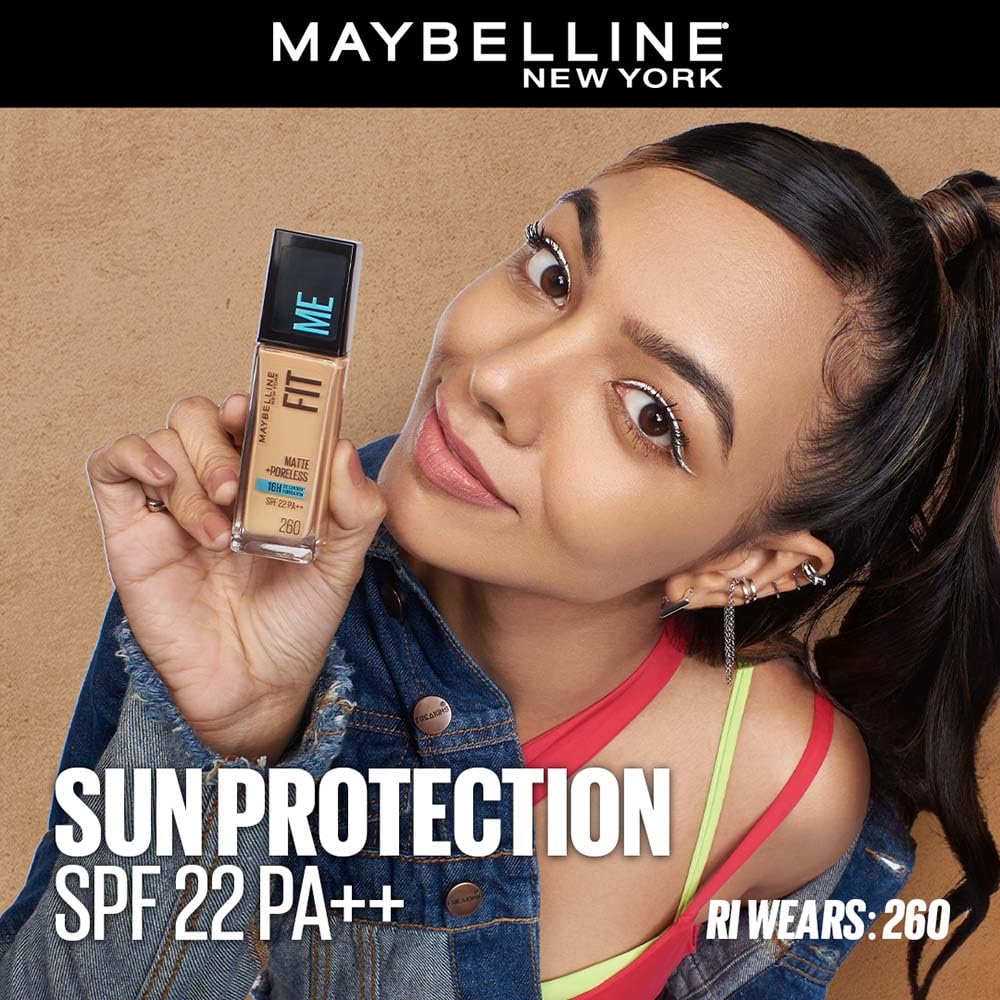 Maybelline New York Fit Me Matte + Poreless Liquid Foundation, pore minimising lightweight formula suitable for daily use and Indian Skin - 228 Soft Tan, 30 ml