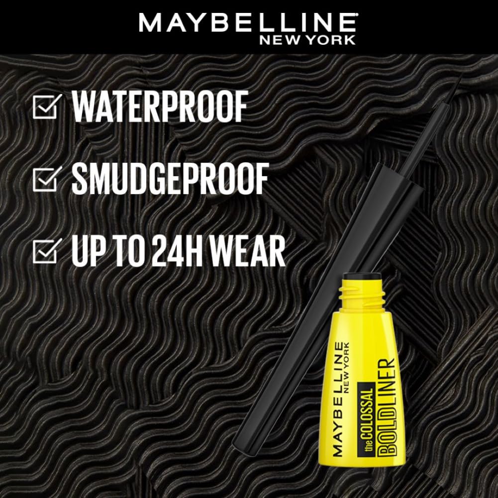 Maybelline New York Colossal Bold Liner - Black, smudge-proof and water-proof Long-lasting eyeliner. Maybelline New York Colossal Bold and dark eyeliner is for everyday use | 3ml