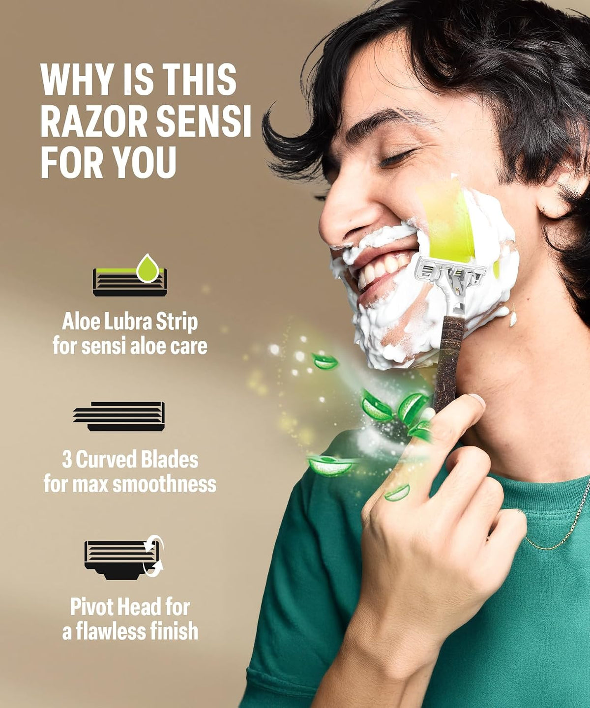 Bombay Shaving Company Eco Sensi 3 Razor and Sensitive Shaving Foam Combo | 3 Blades Shaving Razor For Men | 1 Handle with 2 Cartridge blades | Sensitive Shavin