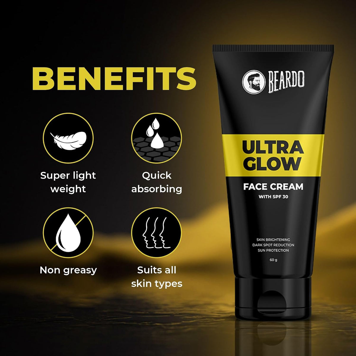 Beardo Ultraglow All in One Face Cream For Men with SPF 30, 60g | Aloe Vera With Vitamin E for Skin Brightening & Dark Spots Reduction Beardo Face cream