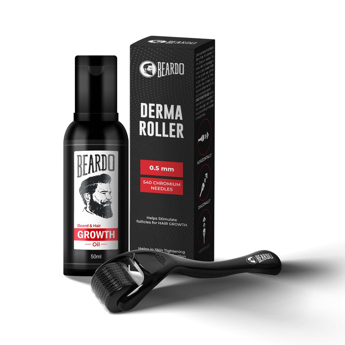 Beardo Beard & Hair Growth Oil 50ml & Derma Roller For Hair Growth 0.5 mm| Dermaroller | For Thicker & Longer Beard | Uneven, Patchy & Fast Beard Growth | For S