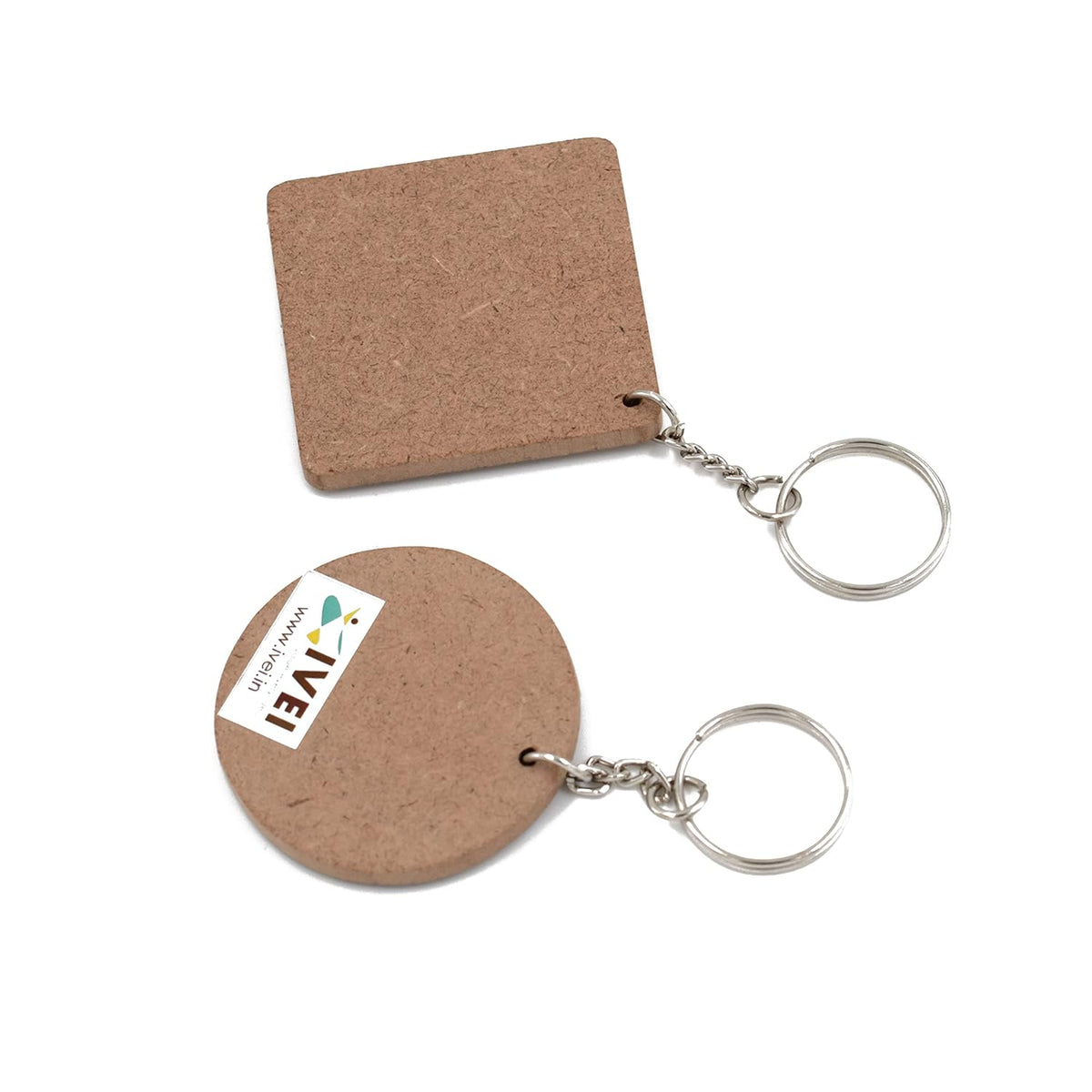 IVEI Diy Mdf Key Chains - Mdf Plain Square Key Chains - Set Of 20-2 In X 2 In (Non - Primer, Mixed), Beige Non - Primer Mixed