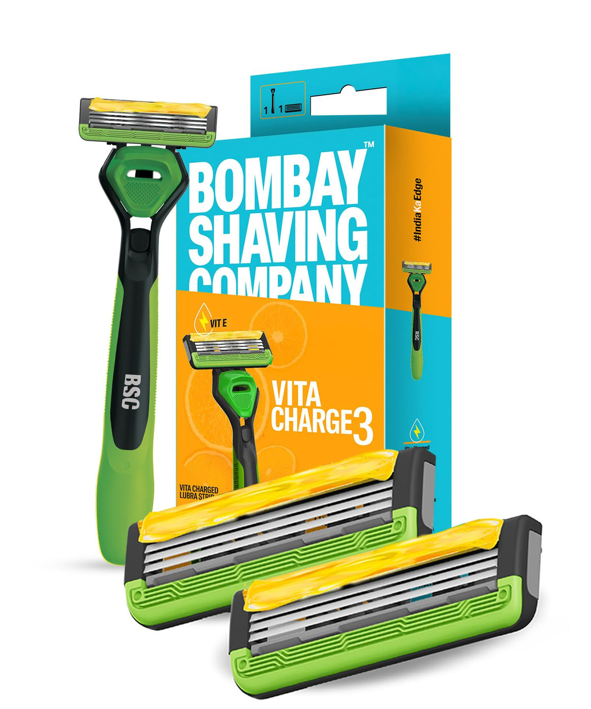 Bombay Shaving Company Vita Charge 3 Razor and Pack of 2 Cartridges