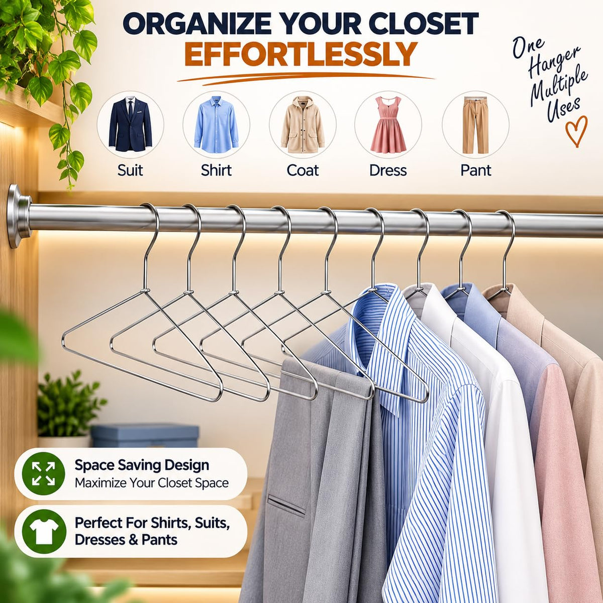 PulGos 𝟏𝟐 𝐏𝐜𝐬 Metal Cloth Hanger |Rust Free - 𝐔𝐥𝐭𝐫𝐚 𝐓𝐡𝐢𝐧 Hangers for Wardrobe & Closet Organizer Hangers for clothes |Space Saving |Non Slip Grip