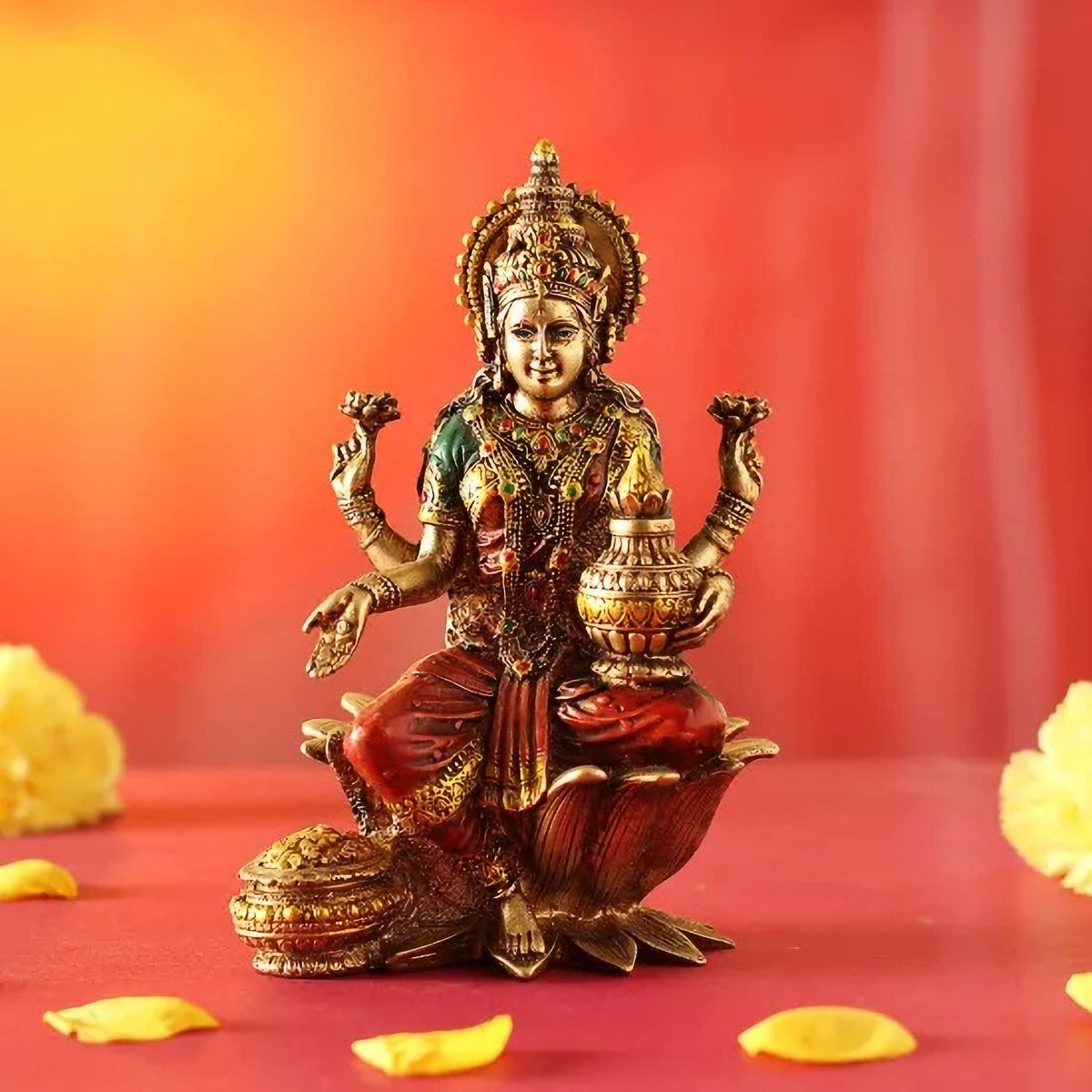CraftVatika Lakshmi Devi Idol Statue for Home Puja Goddess Laxmi Idols Showpiece for Temple Pooja Room Diwali Decoration Gifts for Family Friends Corporate Clie