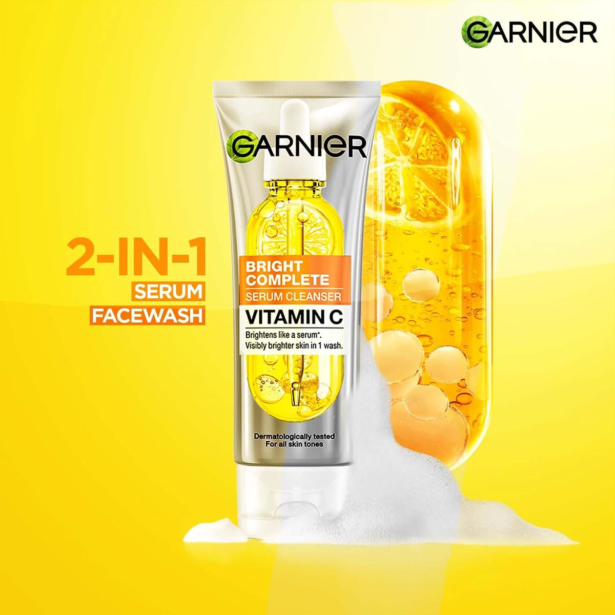 Garnier 2-in-1 Vitamin C Serum Facewash |Cleanse, Brighten & Hydrate, 100g 100gm