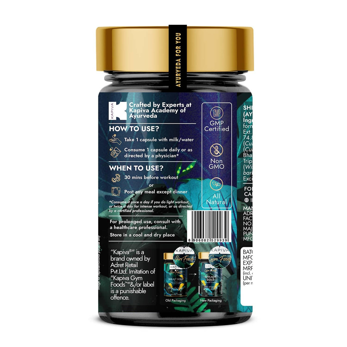 Kapiva Shilajit/Shilajeet Gold 60 Capsules | Contains 24 Carat Gold | For Stamina, Muscle Growth & Energy | Ashwagandha, Gokshura, Safed Musali & Other Action H