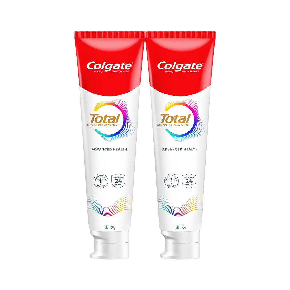 Colgate Total 300gm (2 x 150gm) Advanced Health Anti-Germ Toothpaste with Toothbrush, Tooth Paste with 12-Hour Anti-Germ & Enamel Protection, Whole Mouth Health