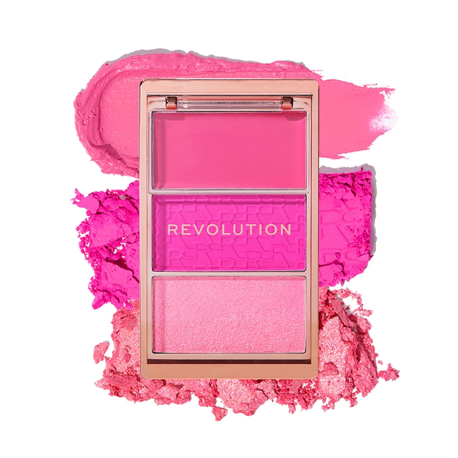 Revolution, Blush Icon Palette, Cream & Pressed Powder Blusher, Highly Pigmented, Face Palette, Vegan & Cruelty-Free, 3 Shades (Hot Pink Flag, 9.8gm)