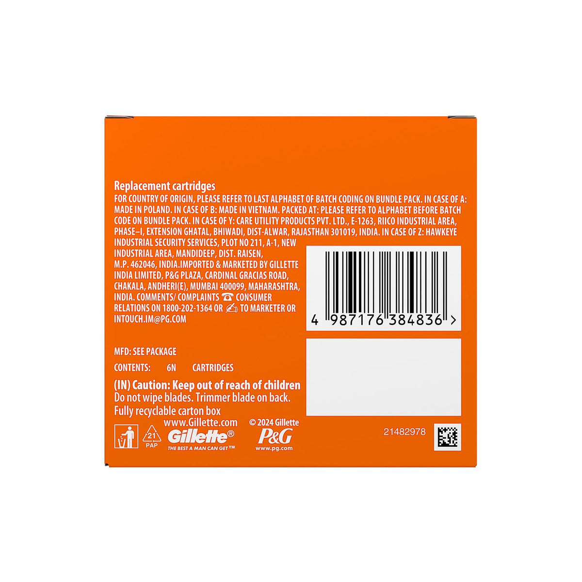Gillette Fusion 5, Pro Shaving Blades For Men | 6 Cartridge, Value Pack | Fits Any Gillette Fusion Handle | 6 Cartridges Last Up-To 120 Shaves | Pro Blade | Enc