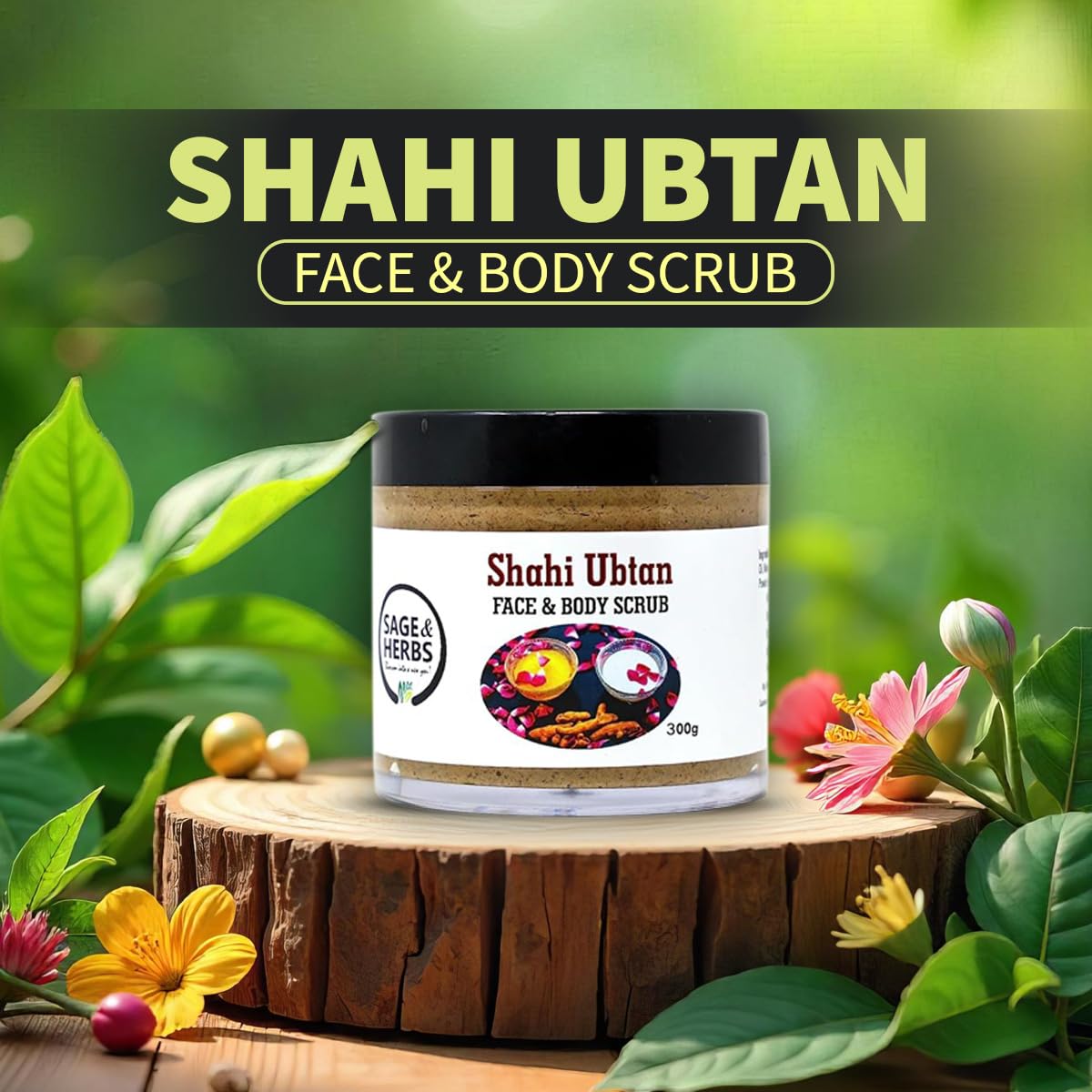 Sage & Herbs Shahi Ubtan Face & Body Scrub 300g | Natural Exfoliation Orange, Turmeric, Tan Removal | For Glowing Face & Body, All Skin Types - 300 g 300 g (Pac