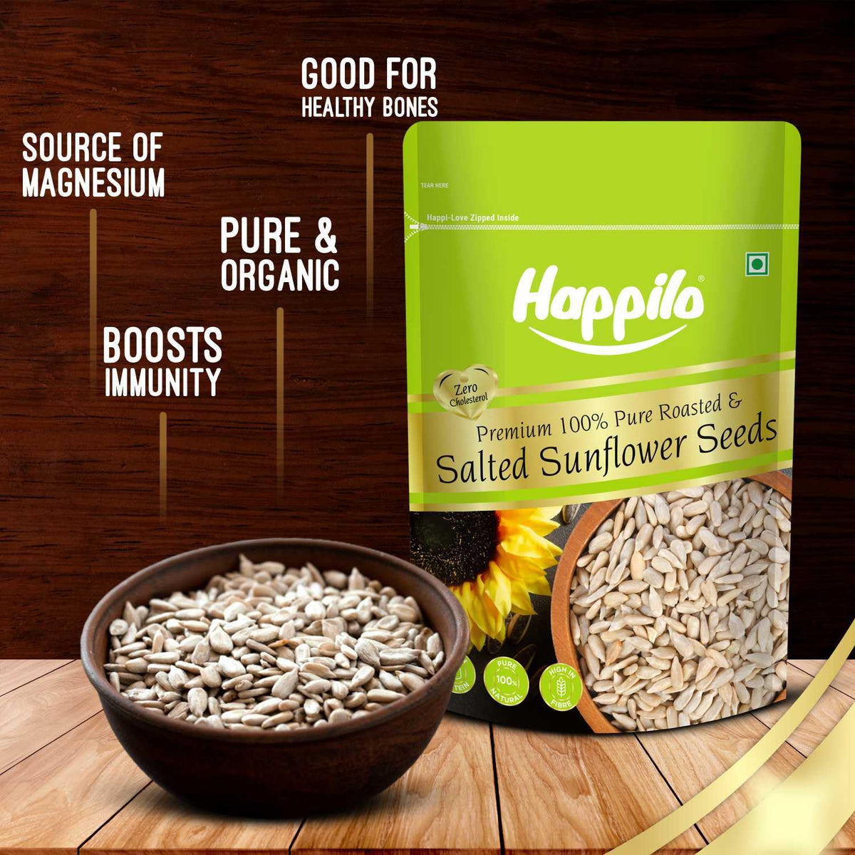 Happilo Premium Roasted and Salted Sunflower Seeds for Eating without Shell 250g, Healthy Protein Snack for Diet Food (Pack of 3) 250g (Pack of 3)
