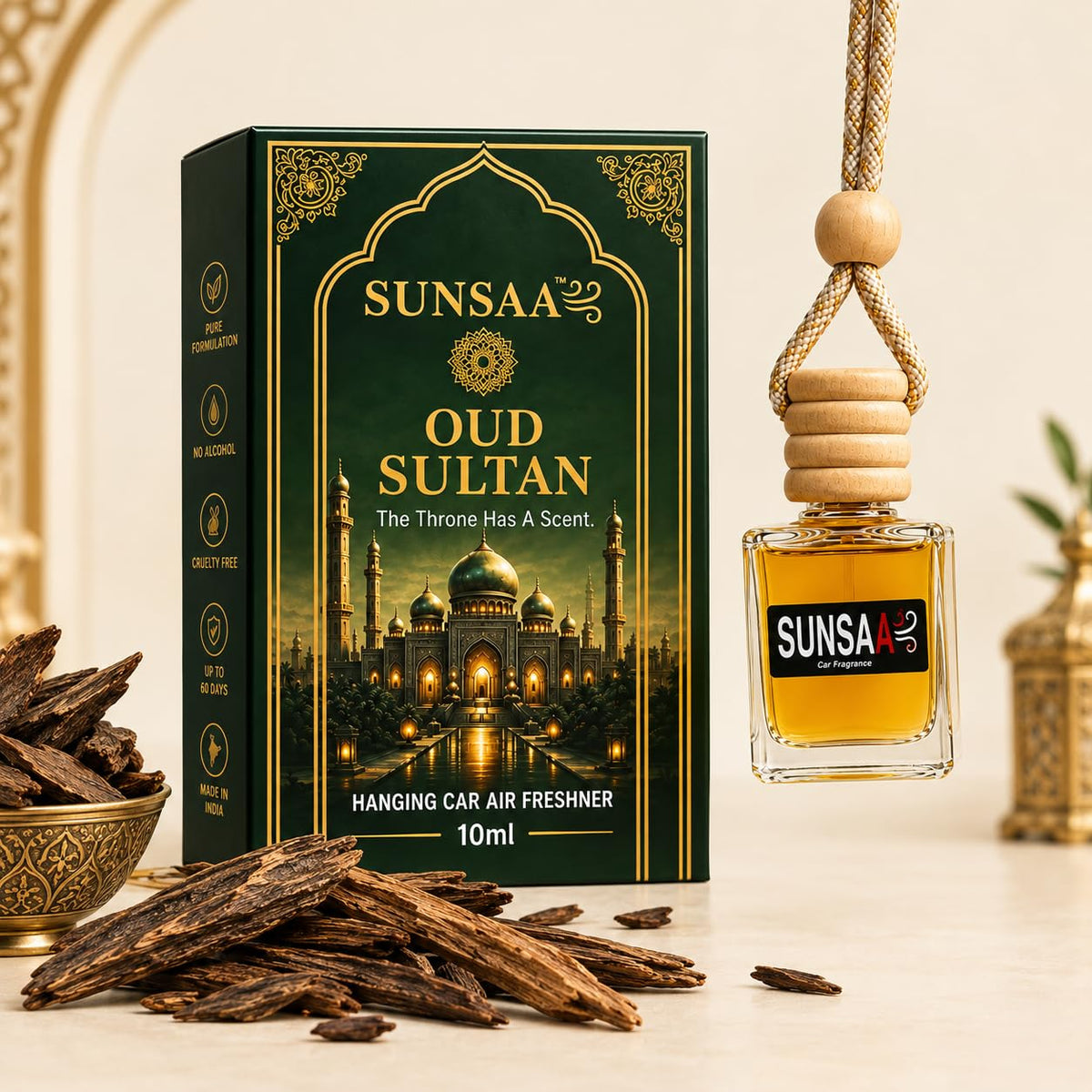 Premium Car Hanging Perfume Diffuser Combo Pack of 2 | Oudh Sultan & Musk Monarch Fragrance | Luxury Car Air Freshener for Car, SUV, Office & Home | Hanging Car