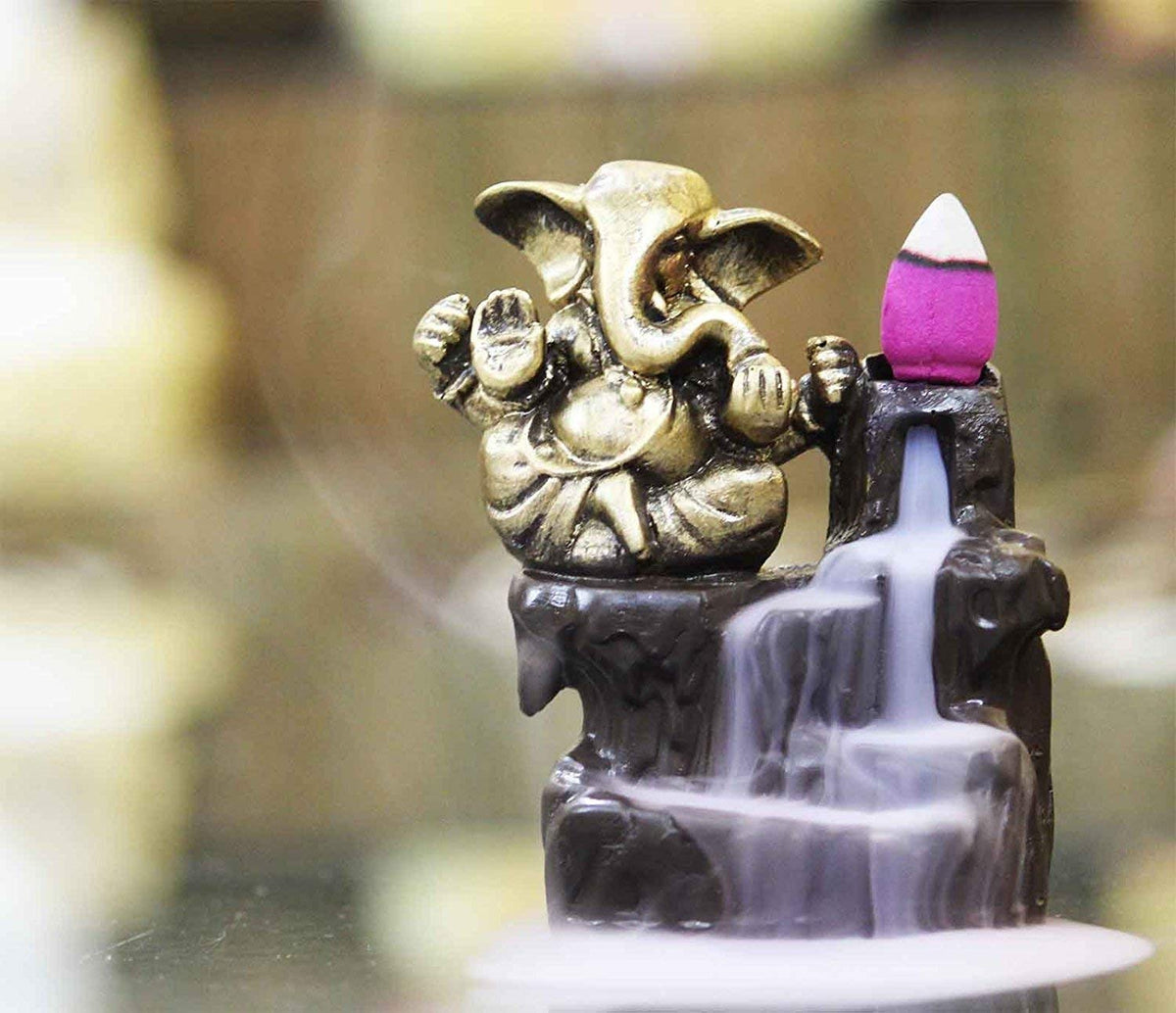 eCraftIndia Ganesha Smoke Backflow Incense Holder (3 cm x 3 cm x 5 cm, Brown) MSBIH119