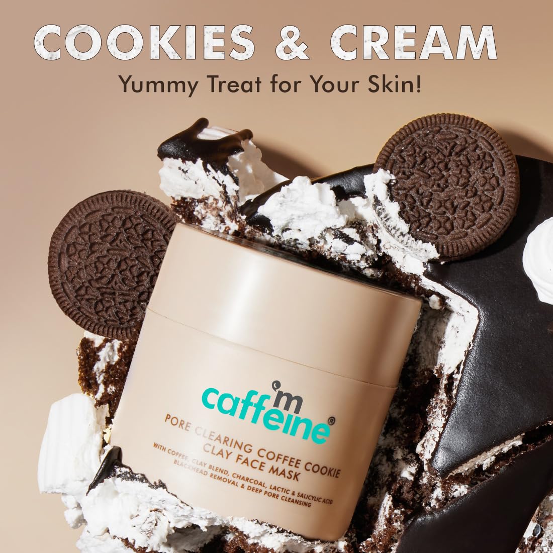 mCaffeine Pore Cleanse Coffee Cookie Detan Face Mask | 9% AHA BHA, 3% Charcoal Beads, Coffee Clay Mask | Reduces Blackheads | 10 mins Charcoal Face Pack | Detan