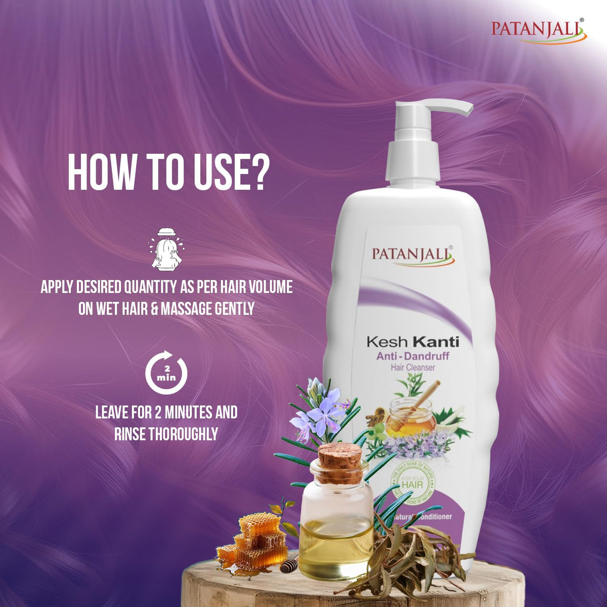 Patanjali Kesh Kanti Anti-Dandruff Shampoo 450ml, Herbal Hair Cleanser for Dandruff Control (Pack of 2)