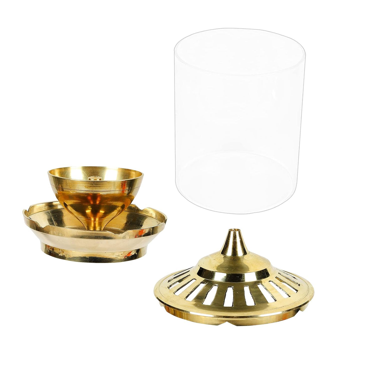 Klassic Kumbha 8 Inch Large Akhand Diya with Borosilicate Glass Shade, Wick Holder & Brass Lid | Premium Brass Oil Lamp for Mandir, Pooja, Diwali | Wind-Protect