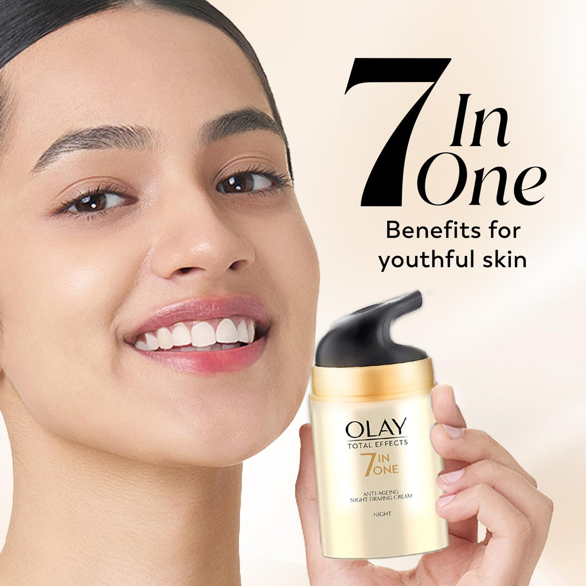 Olay Total Effects Night Cream |with Vitamin C, B5, Niacinamide, Green Tea |Fights 7 signs of ageing every night for glowing, hydrated and younger looking skin