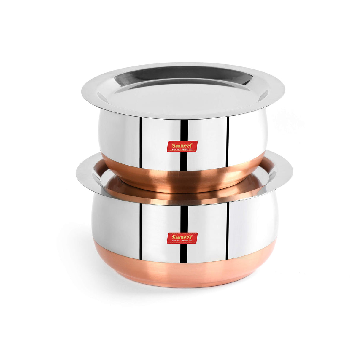 Sumeet Stainless Steel Copper Bottom Belly Shape 2 Pc Tope/Cookware/Pot Set with Lid 1.75 liter , 2.4 liter (Silver) 2PC 1.75Ltr & 2.4Ltr