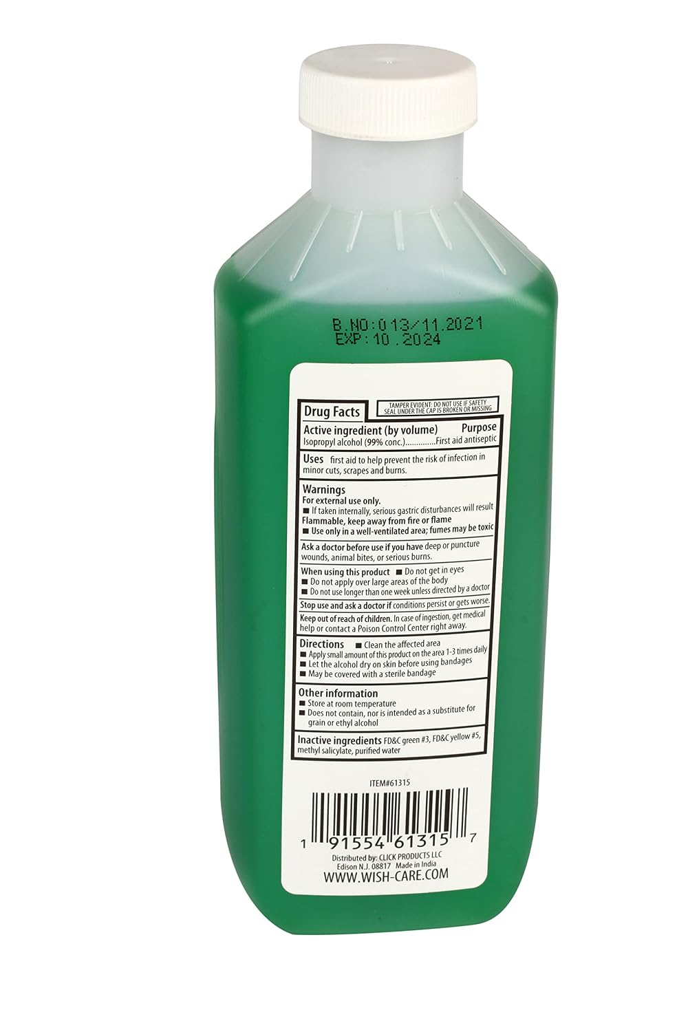 WISH (American Brand) Sanitizer 99% Iso Propyl Rubbing Alcohol with Wintergreen Oil, No artificial colour, 355 ml. Anti Germ Disinfectant. Good cleaning agent f