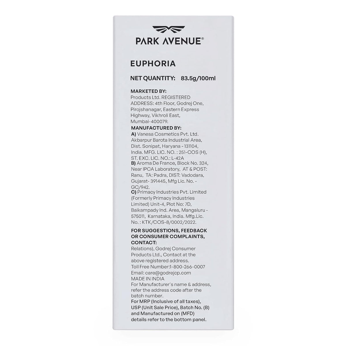 Park Avenue Euphoria, Eau De Parfum Men, 100ml | Long Lasting Perfume for Men | Premium Luxury Fragrance Scent | Aromatic Blend of Amber & Musk | Suitable for E