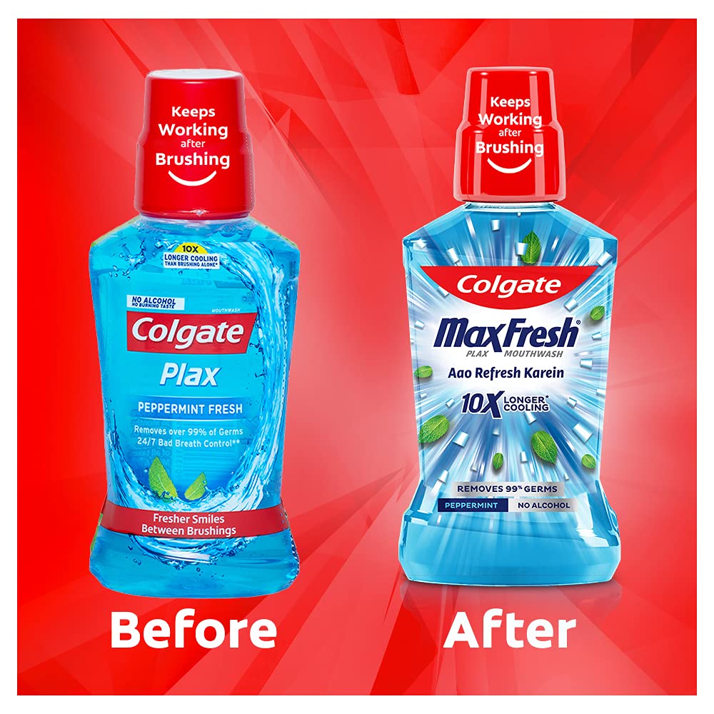 Colgate Plax Peppermint Fresh Mouthwash, 0% Alcohol – 250 ml with Colgate Plax Peppermint Fresh Mouthwash, 0% Alcohol – 500 ml 250ml + 500ml Pepper Mint