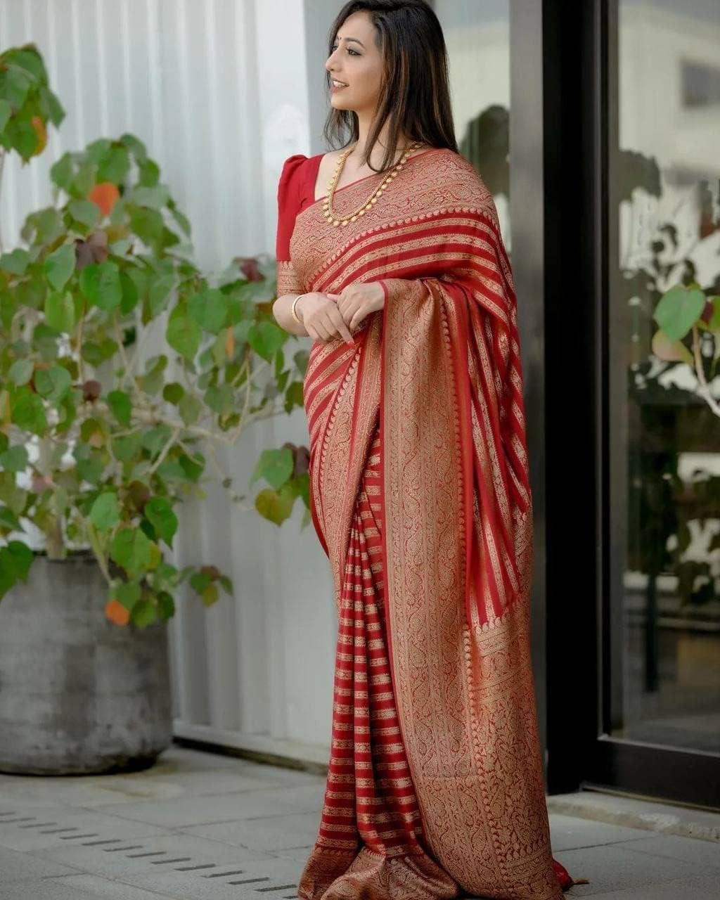 Yashika Fancy Banarasi Kanjivaram Women's Silk Saree with Blouse || AZ-YS-OG-ASHOKA-P, Red, One Size, Red, One size