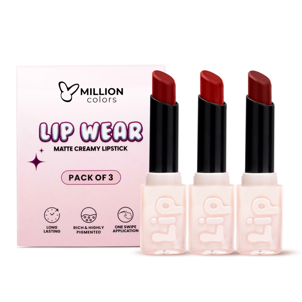 Million Colors Lip Wear Creamy Matte Hydrating Lipstick Infused With Argan Oil, Shea Butter , Papaya Seed and Vitamin E| Highly Pigmented, Smudge-Proof and Crea