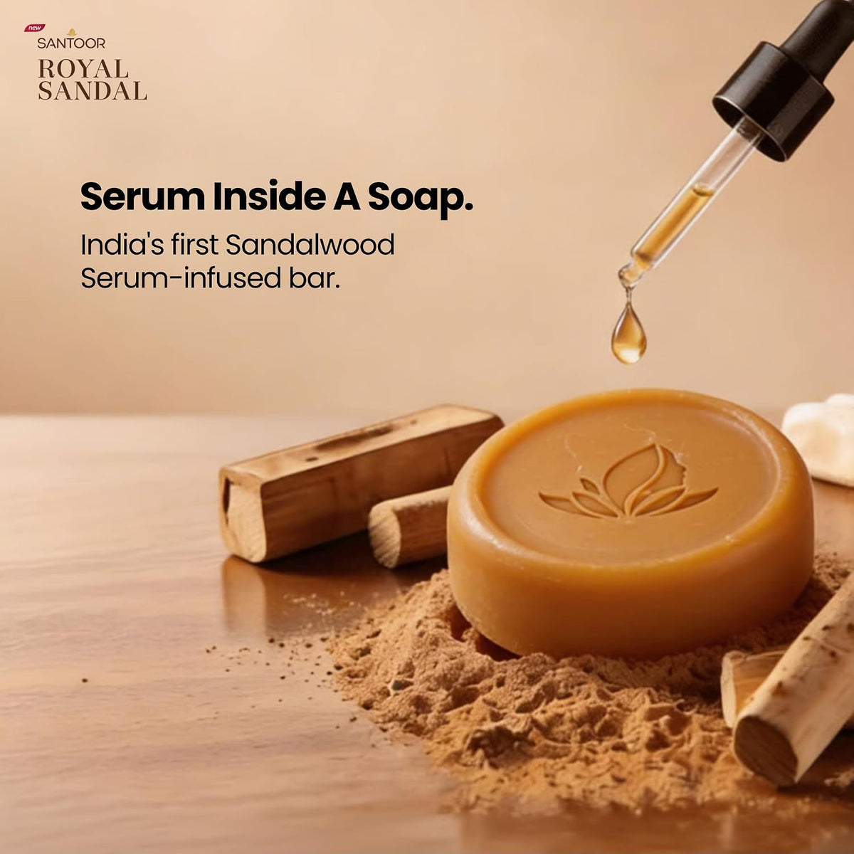 Santoor Royal Sandal Soap | Infused with Sandalwood Serum | Tan Removal | 100% Pure Sandalwood Oil & Powder | Helps Reduce Tan for Even-Toned, Glowing Skin | 15