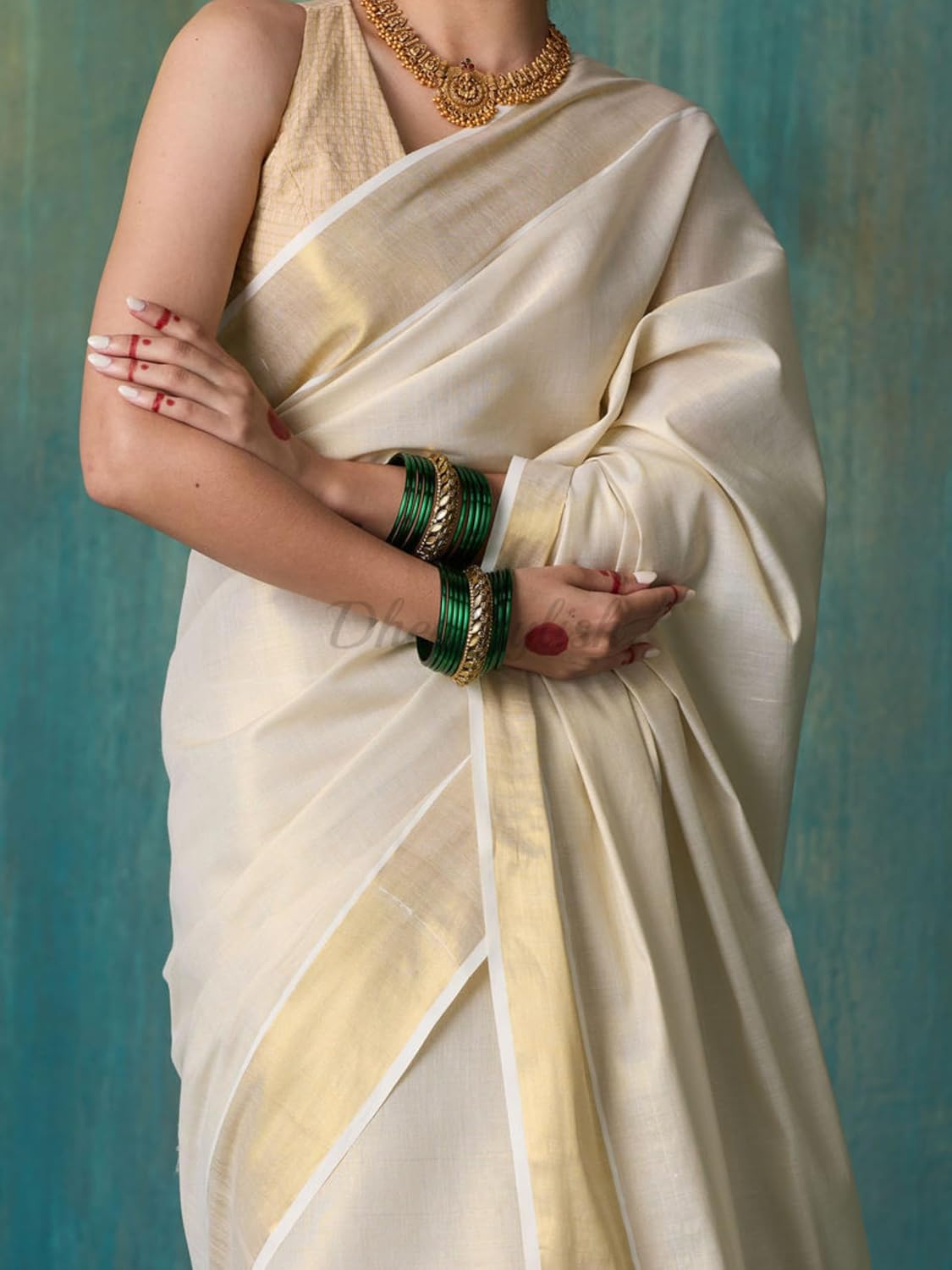 Women's Kerala Kasavu Golden Tissue Plain Saree with Running Blouse | 6.25 Meters, Gold, Gold, 6.25 Mtrs with Running Blouse