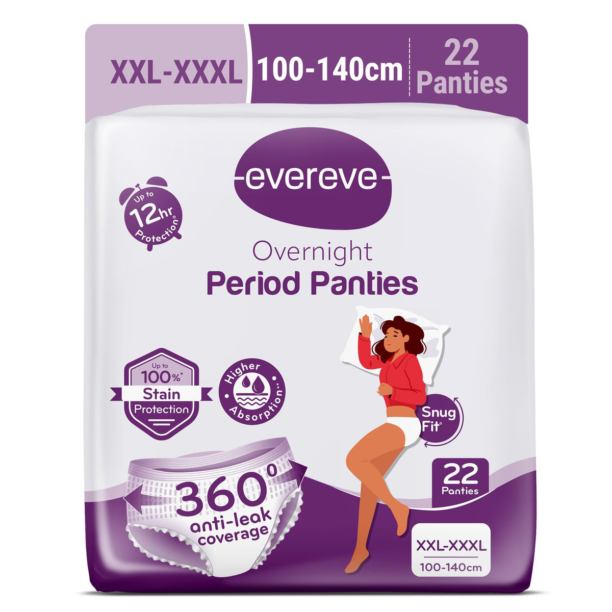 Evereve Period Panty For Girls & Women, (XXL-XXXL), 22 Pcs, 360 Degree Coverage, 0% Leaks, High Absorbency For Heavy Flow, Maternity Delivery Pads, Postpartum &
