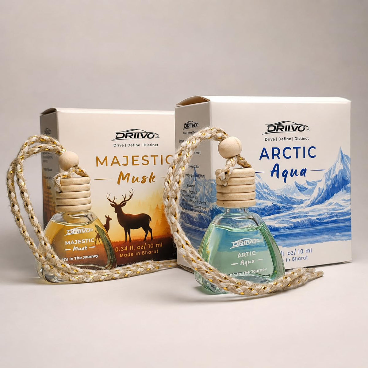 Luxury Car Hanging Perfume Combo Pack of 2 (Majestic Musk & Arctic Aqua), Long Lasting Car Air Freshener, Alcohol-Free, Pet-Friendly, 10ml Each