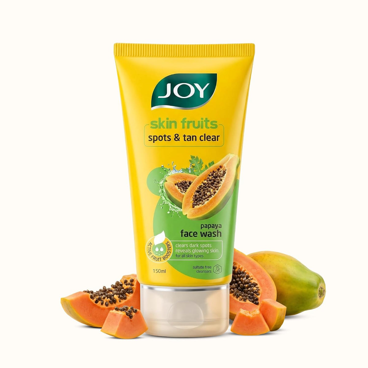 Joy Skin Fruits Spots & Tan Clear Face Wash 150ml x2 | Enriched with Papaya & Vitamin C + A | For Healthy Glowing skin | Suitable for All Skin Types Fresh 150 m