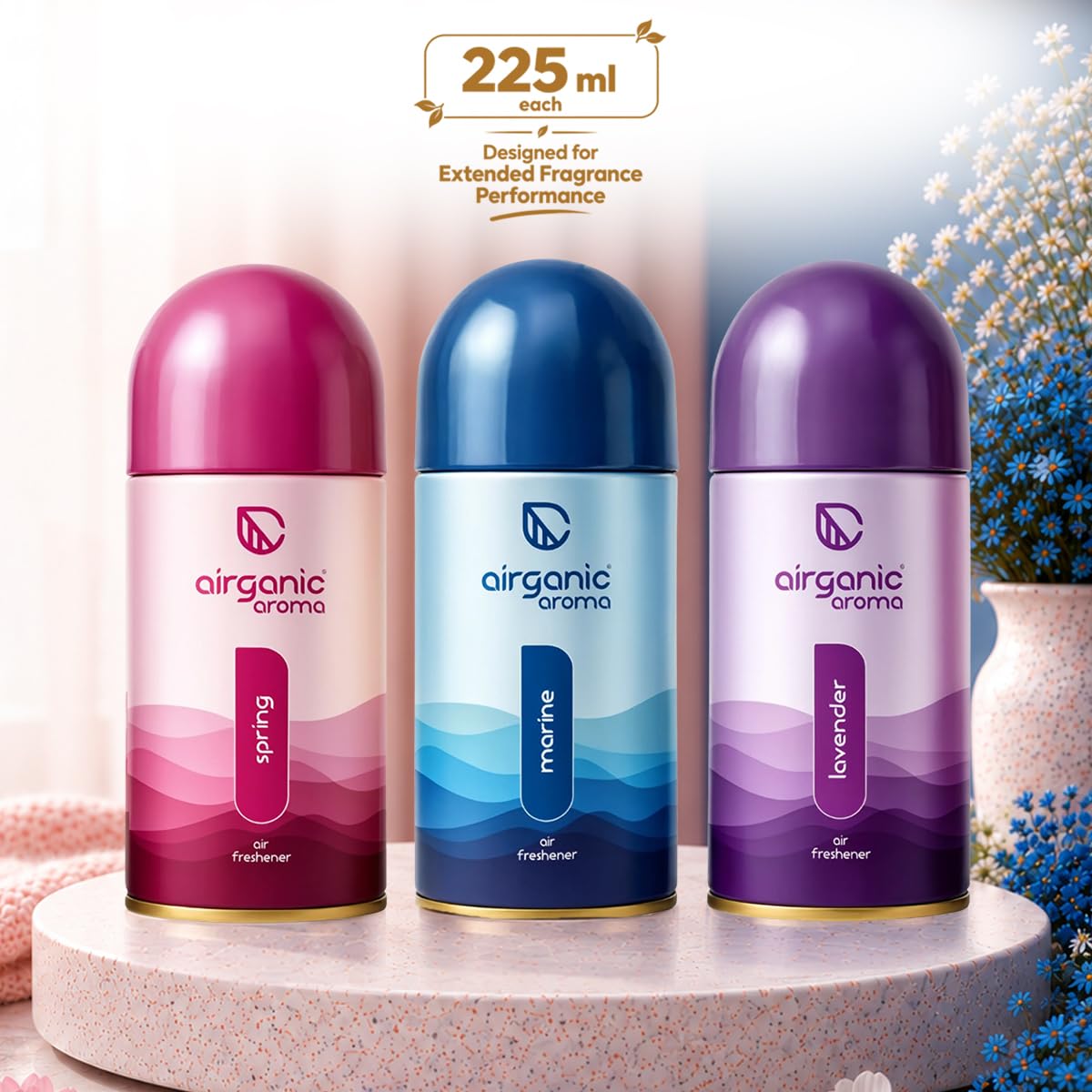 Airganic Room Fresheners Combo - Lavender, Marine & Spring - Pack of 3 (225ml Each)| Automatic Room Freshener Refills | Lasts up to 60 Days | Long Lasting Fragr