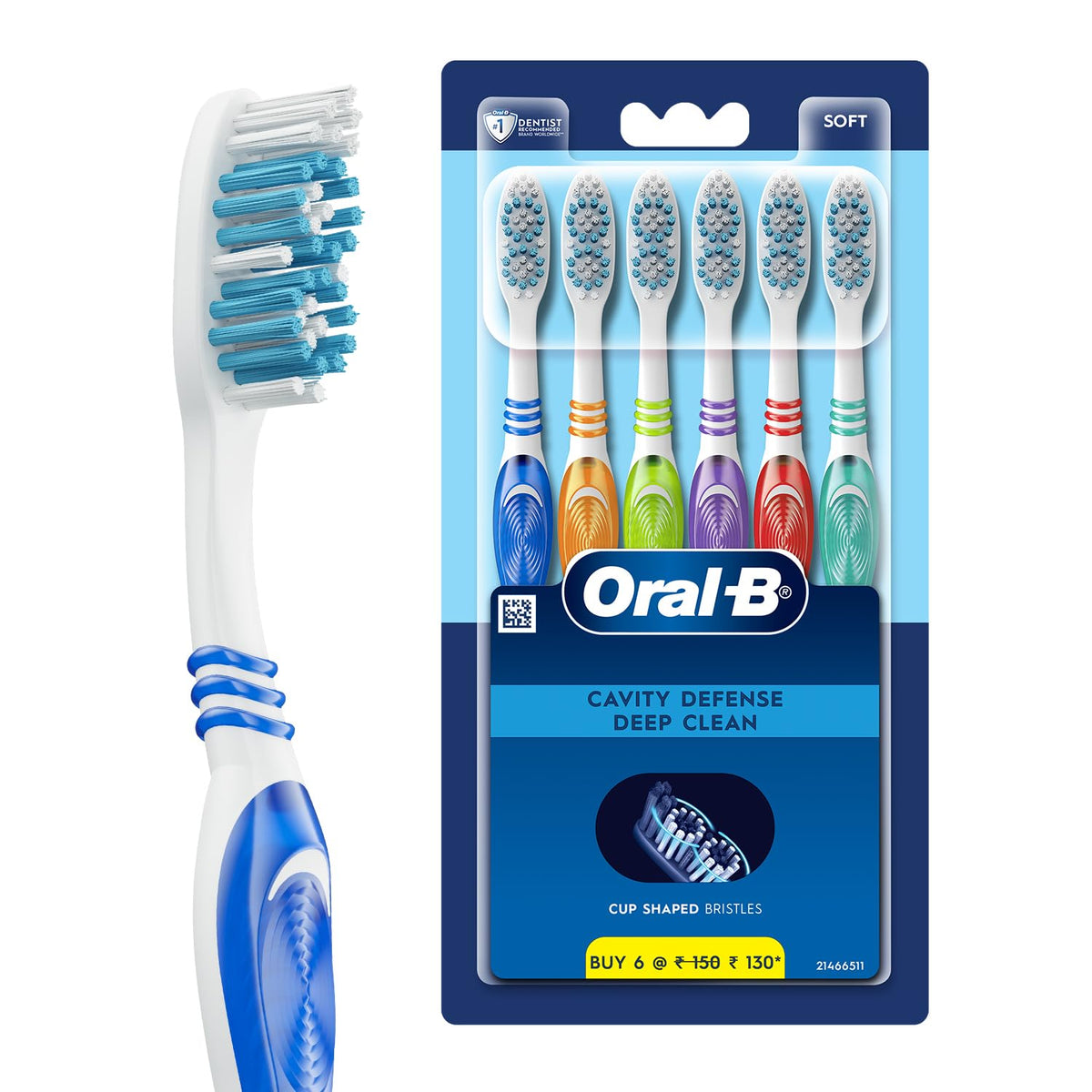 Oral-B Cavity Defense Soft Manual Toothbrush For Adults, Soft Bristles, Removes Bacteria for Cavity Protection, Multicolour, Oral B Dentist Recommended Brand (S