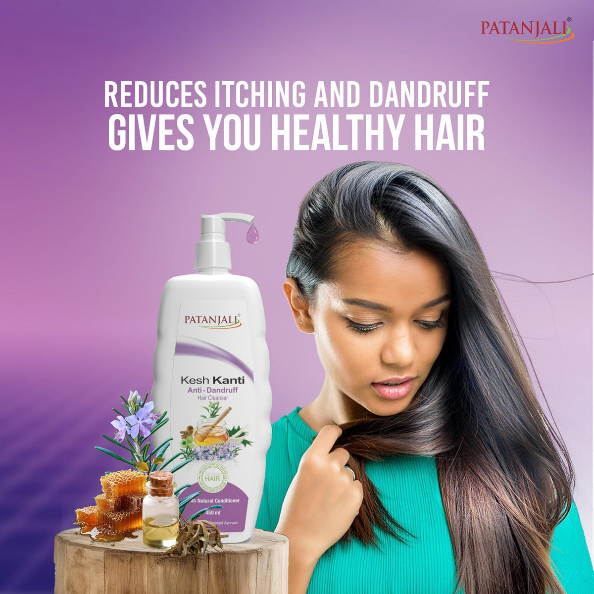 Patanjali Kesh Kanti Anti-Dandruff Shampoo 450ml, Herbal Hair Cleanser for Dandruff Control (Pack of 2)