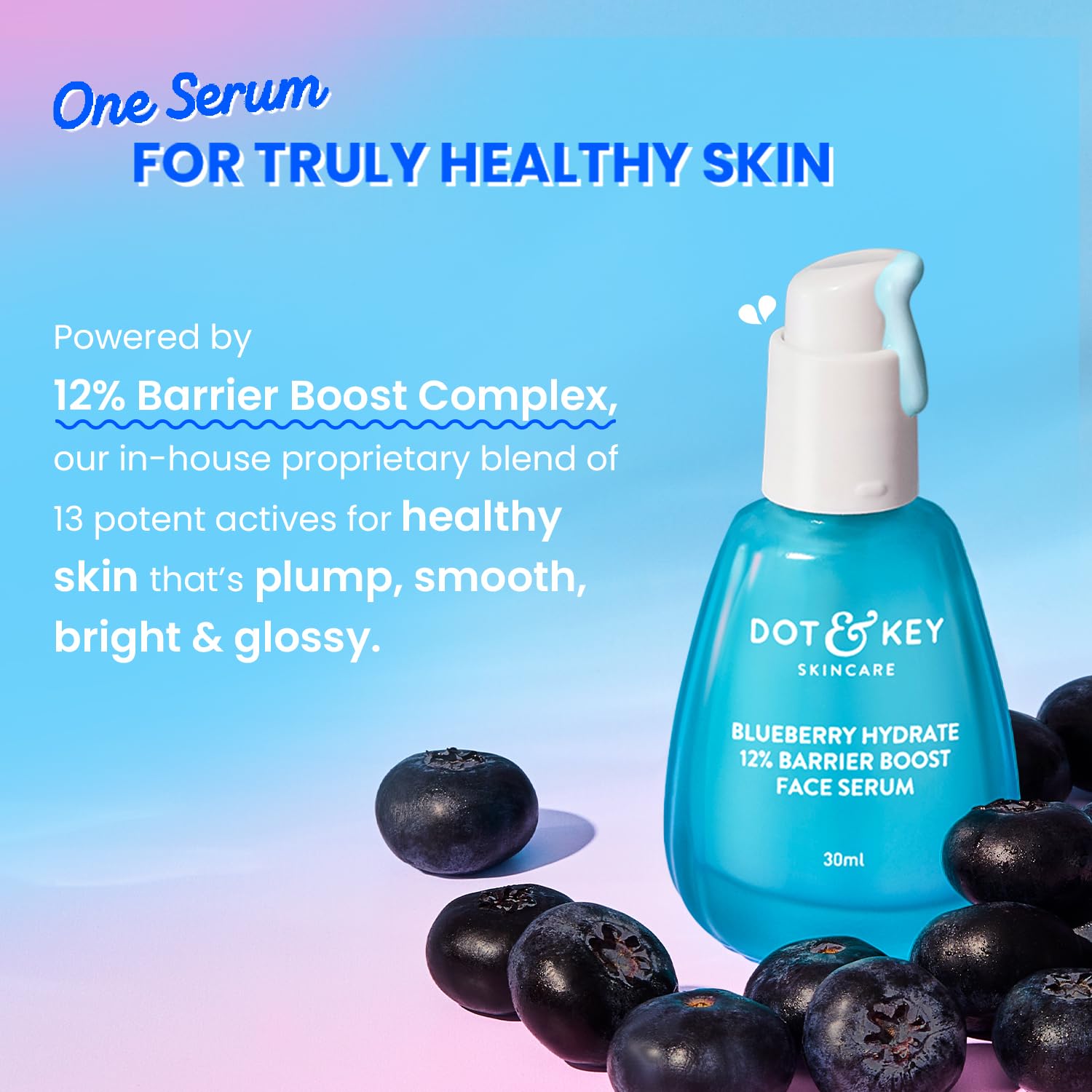 Dot & Key Blueberry Hydrate 12% Barrier Boost Serum with 7 Ceramides | Niacinamide & Hyaluronic Acid, Reduces Dark Spots, Brightens Skin, Provides Intense Hydration & Repairs Skin Barrier | 30ml