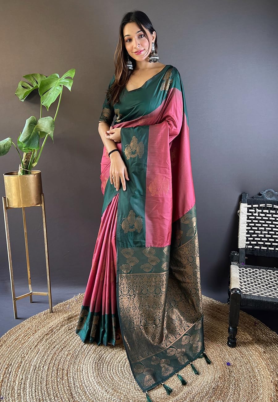 SGF11 Women's Kanjivaram Soft Silk Saree With Blouse Piece (Maroon) 6.3metres