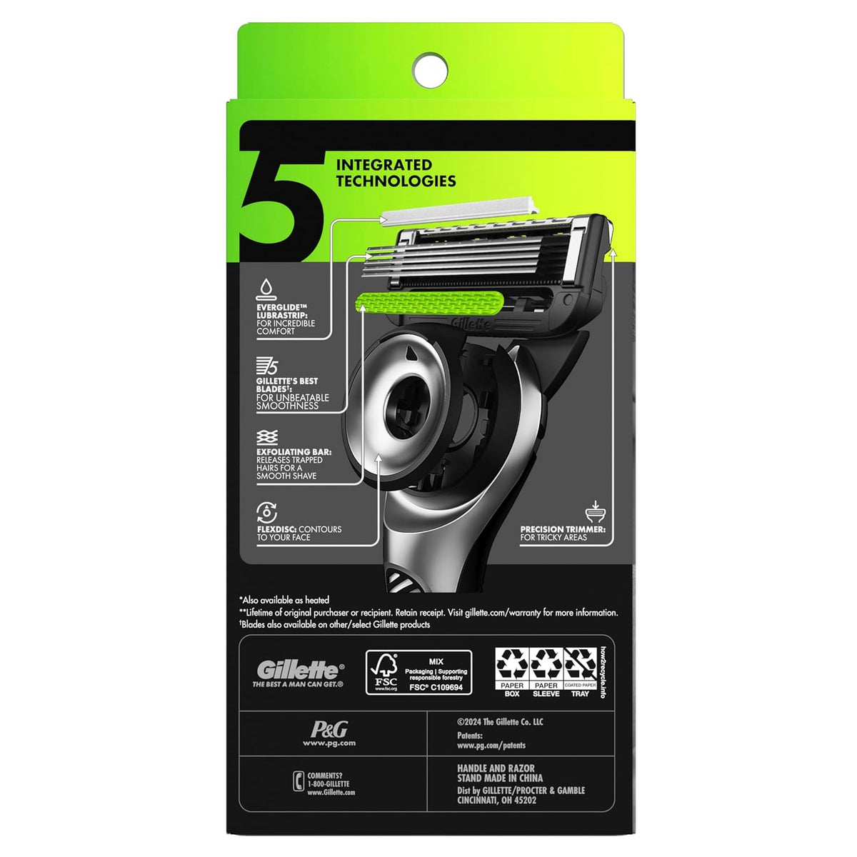 Gillette Labs Razor For Men, With 2D Flexdisc Technology, Magnetic Stand, Exfoliating Bar, Metallic Handle, 5 Anti-Friction Blades,Precision Trimmer,Waterproof