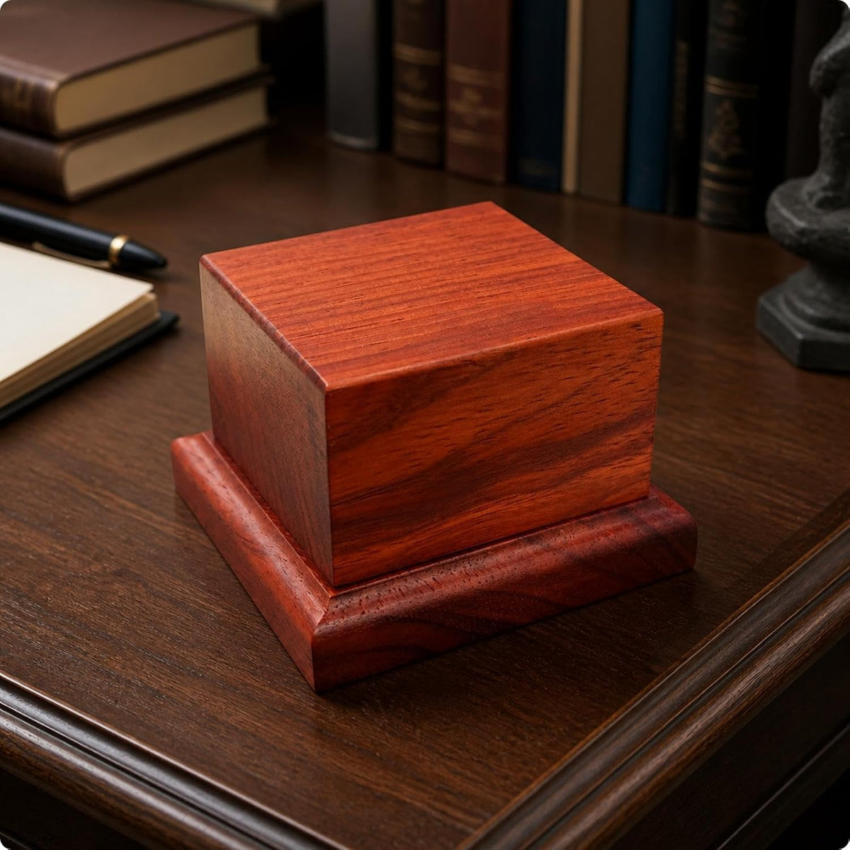 CALANDIS Square Wooden Display Pedestal Polished Small Wooden Display Block with Stepped Base Versatile Red Pear Hardwood Figurine Stand for Collectors Square 1