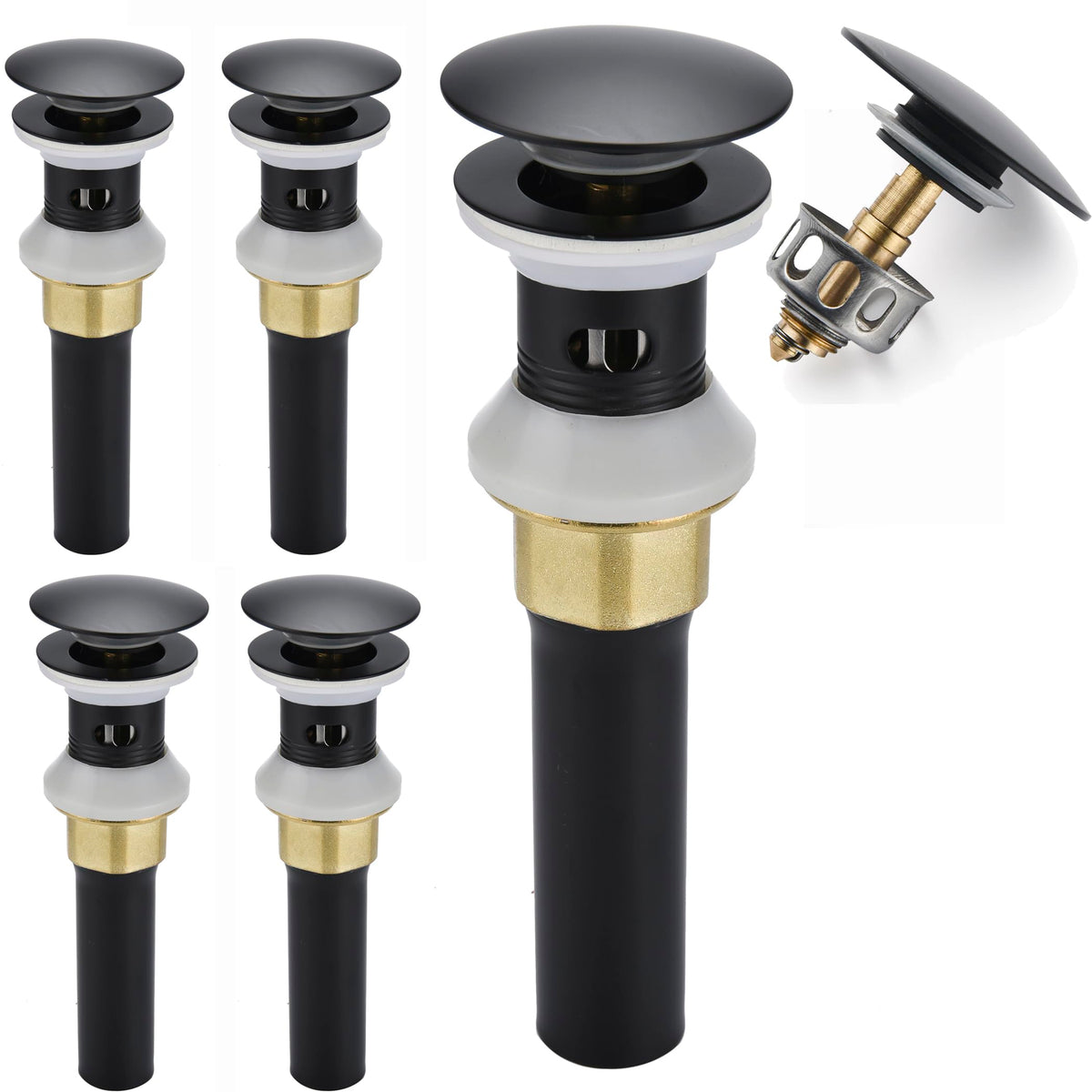 Rockgoya Bathroom Sink Drain,2 Pack Drain Stopper Bathroom Sink Without Overflow,Pop Up Drain Assembly with Detachable Strainer Basket,Built-in Anti-Clogging St