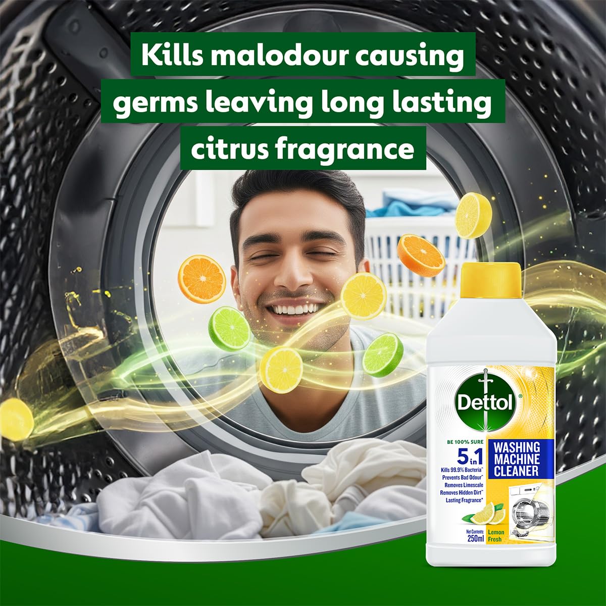 Dettol 5 in 1 Washing Machine Cleaner Lemon 250ml (Pack of 5)