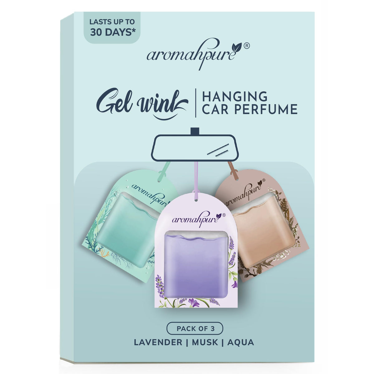 Aromahpure Gel Wink Hanging Car Perfume | Long-Lasting Gel Based Car Air Freshener | Car Accessories | Last Up to 30 Days (Musk-Aqua-Lavender)