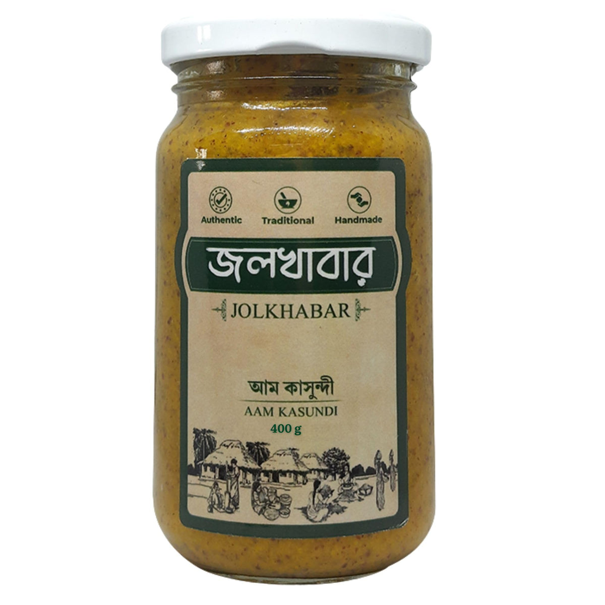 JOLKHABAR|Aam Kasundi 400gm Pack- Green Mango Kashundi -Original Bengali Aam Kasondi -Mango Kasundi - Authentic Traditional Handmade -Mango Mustard Sauce -Grand