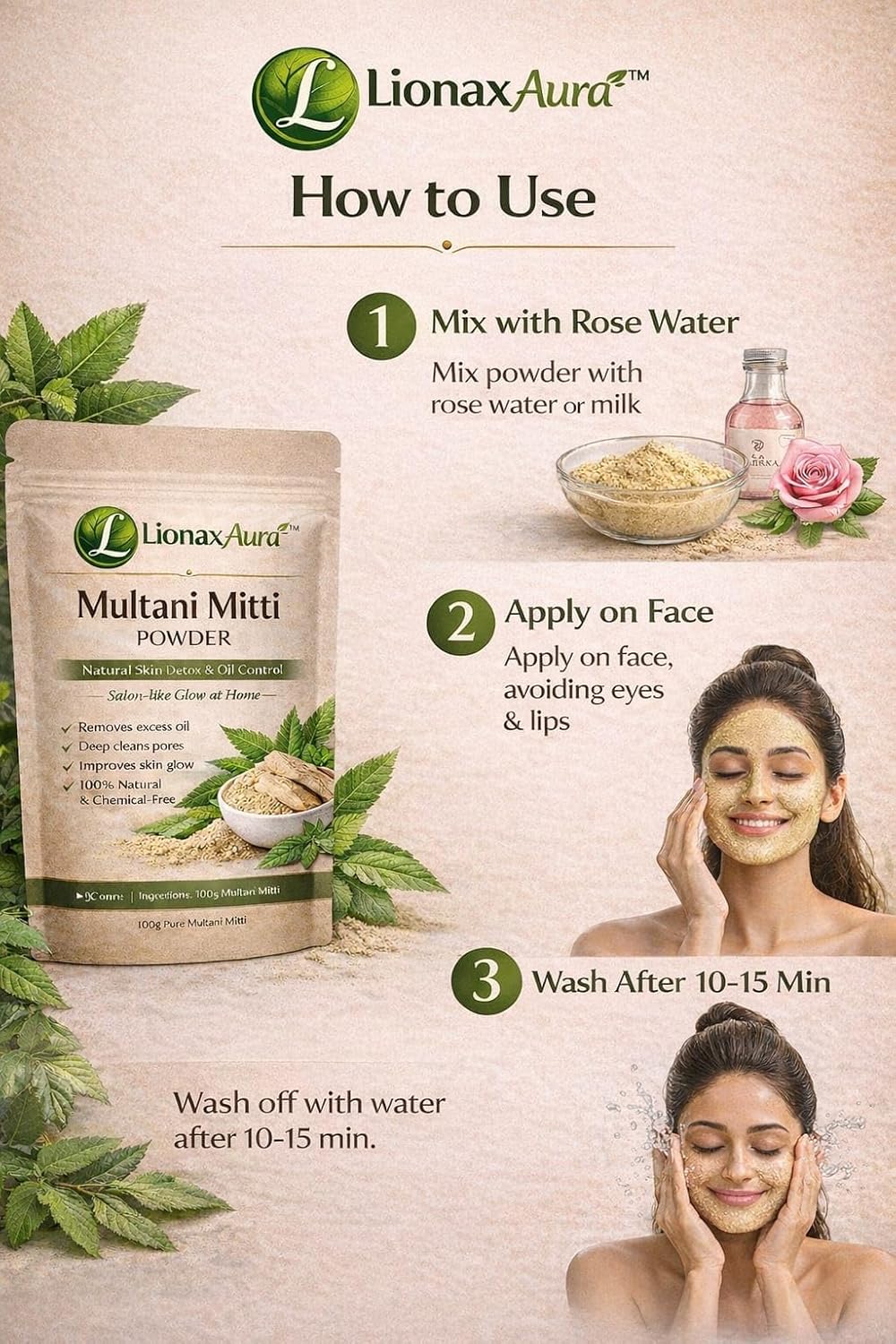 Multani Mitti Powder for Face & Hair 100% Natural Fuller’s Earth for Oil Control, Acne Care & Skin Brightening Deep Cleansing Face Pack Glowing Skin Chemical-Fr