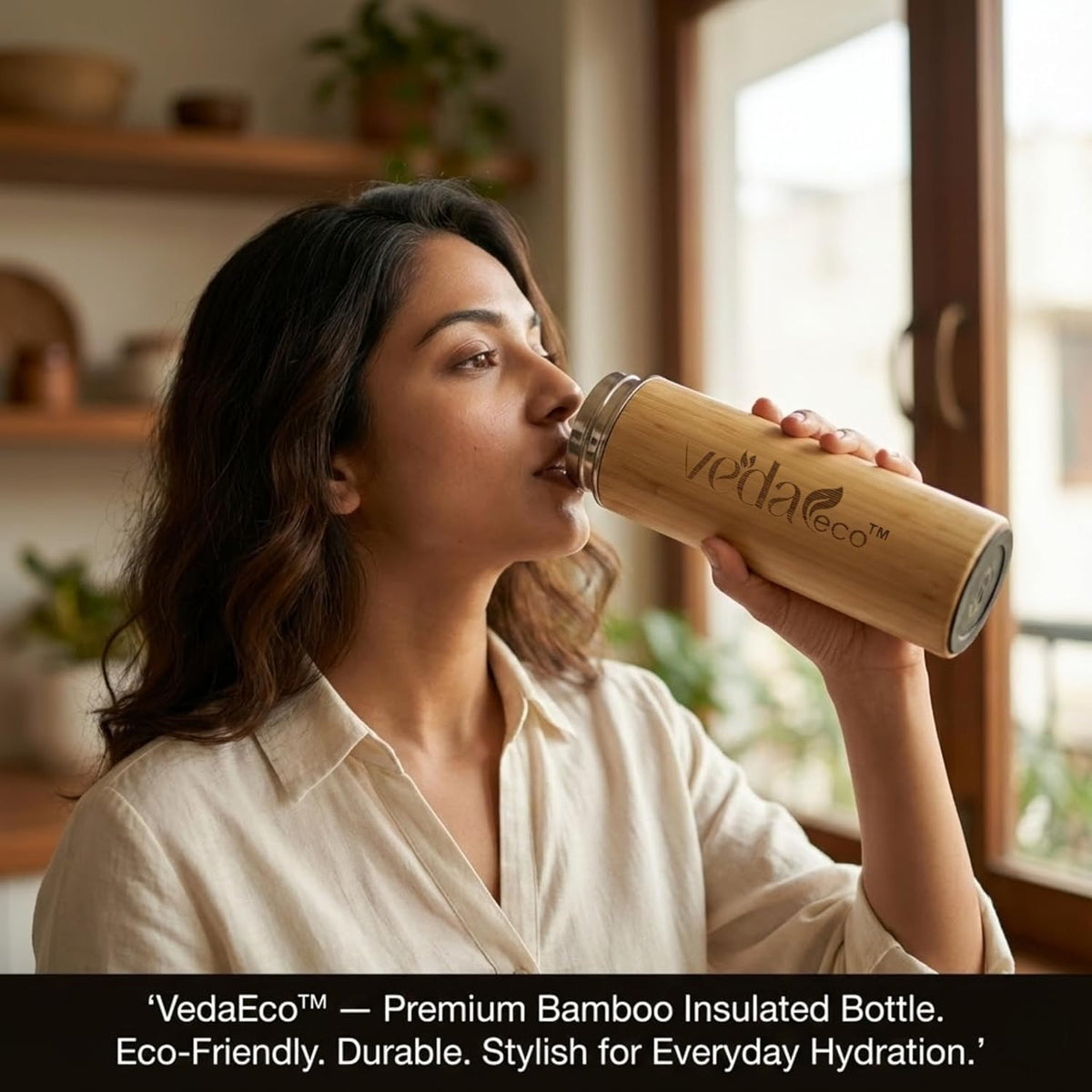 Bamboo Water Bottle with Stainless Steel Interior, 450ml
