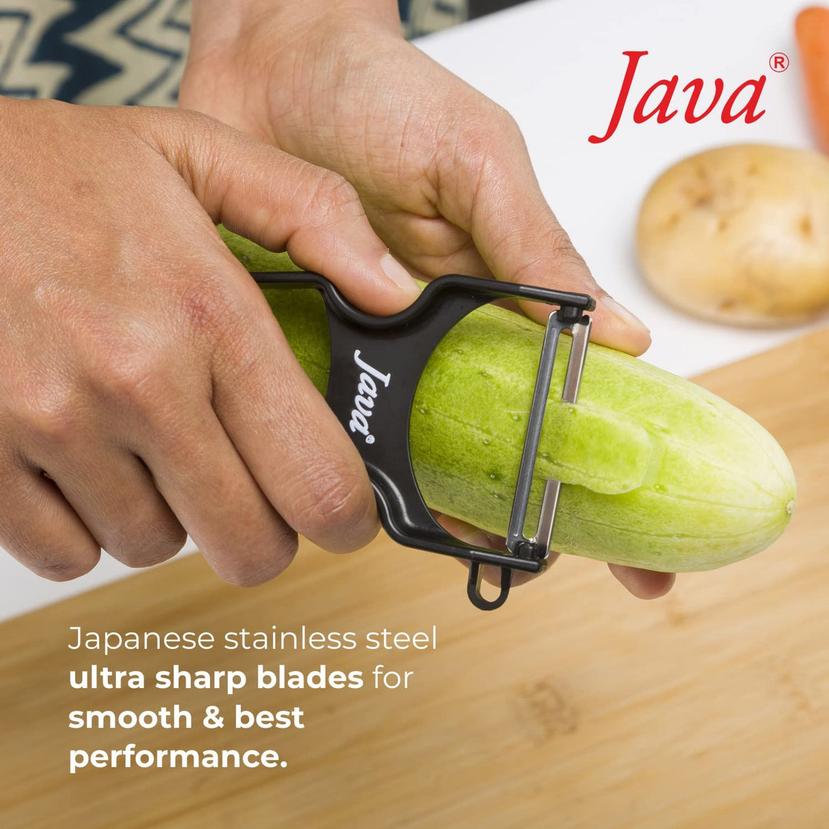 Java Rapid INOX Peeler with Stainless Steel Double Edge Blade, ABS Plastic Handle, Ergonomic Design, Dishwasher Safe, for Fruits and Vegetables (RED, Julienne)