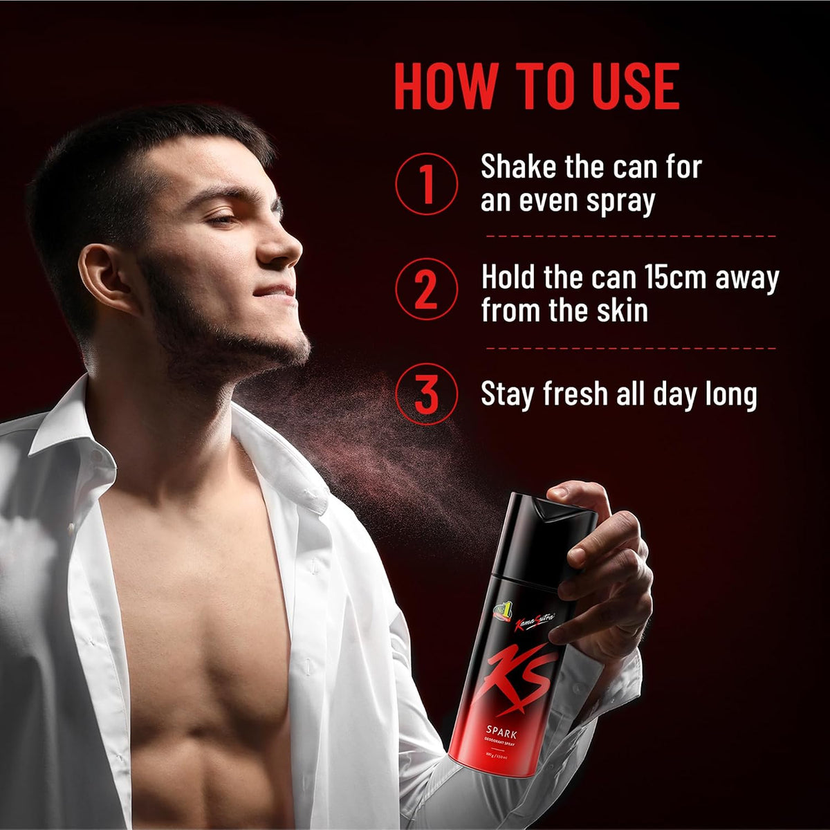 KamaSutra Men Spark Deodorant Spray | Fresh Long-Lasting Aroma | 150ml Each (Pack of 3)