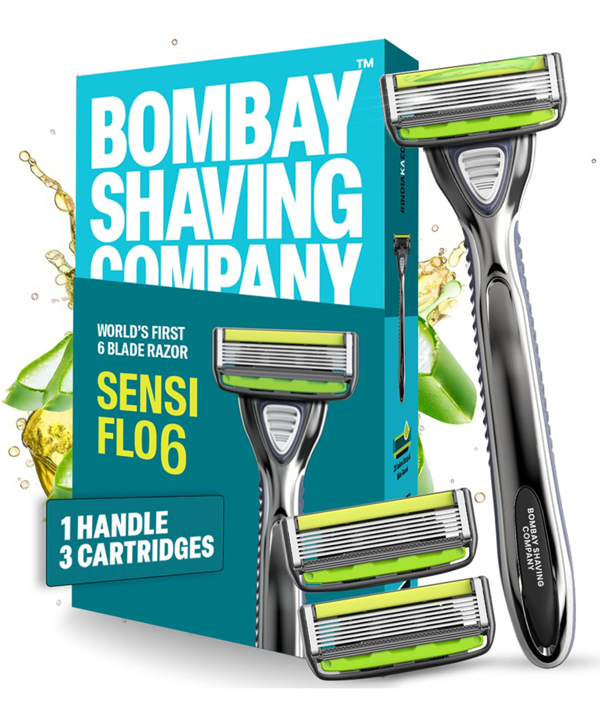 Bombay Shaving Company Sensi Flo 6 Value Pack (Handle + 3 Blades Cartridge) | Up To 4 Months Of Shaves |World's First 6 Blade Razor for men, Trimmer Blade, Skin
