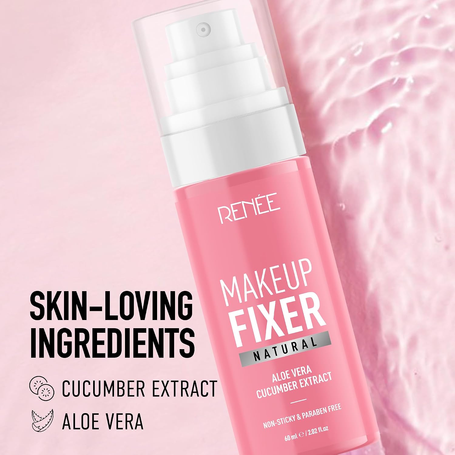 RENEE Natural Makeup Fixer For Face | Non-Sticky, Dewy Finish | With Aloe Vera & Cucumber Extract | Alcohol-Free, Hydrating Setting Spray | Vegan & Cruelty-Free | 60 ml